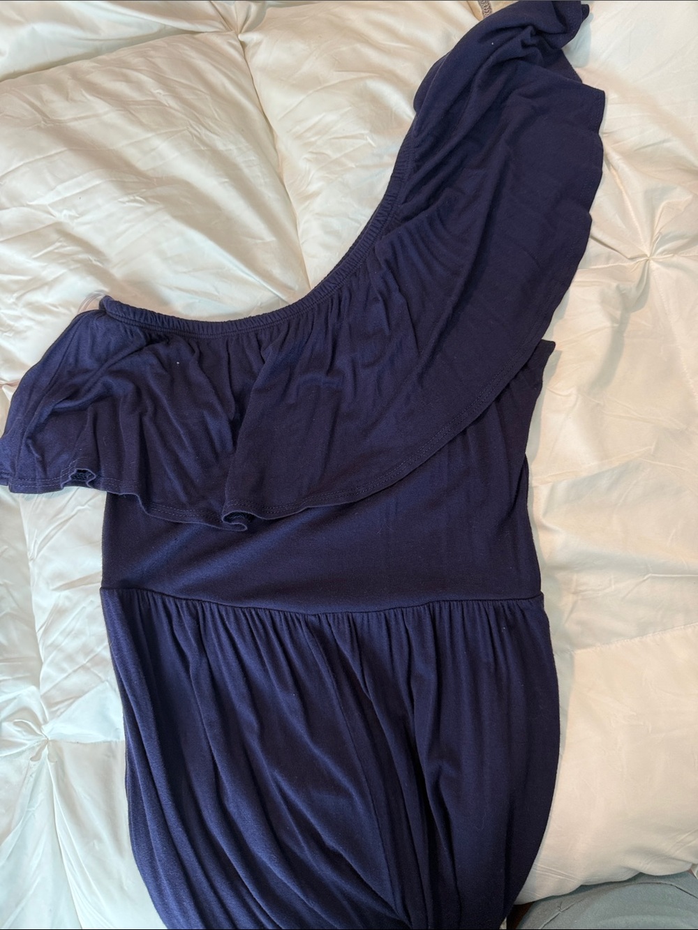 One-Shoulder Navy Blue Jumpsuit w/pockets